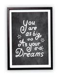 Motivational lettering template or background. Dream big typography poster.